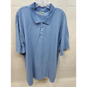LL Bean Mens XXL Pima Cotton Polo Shirt Blue White Striped Short Sleeve GLG5